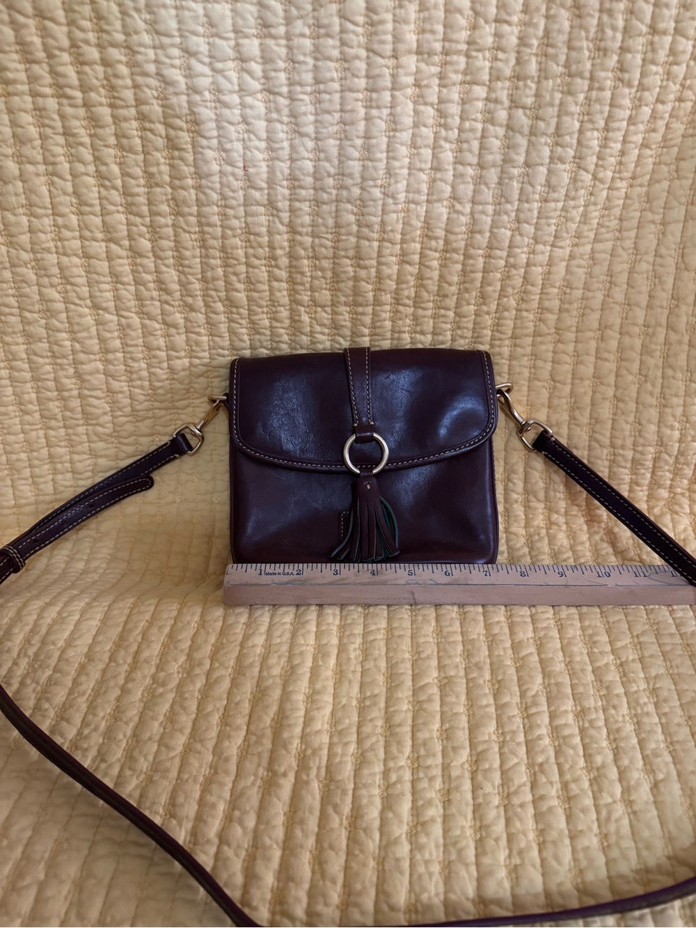 Dooney & Bourke Brown Leather Crossbody with Ring Tassel